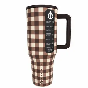 HydroJug 40oz Brown Gingham Traveler Tumbler with Handle and Straw, Insulated Stainless Steel, Leakproof Water Bottle