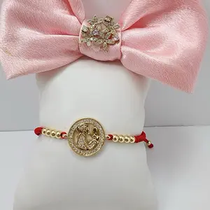 14K Gold Laminated Adjustable Bracelet with Red Thread. Elegant Sophisticated Charm Jewelry