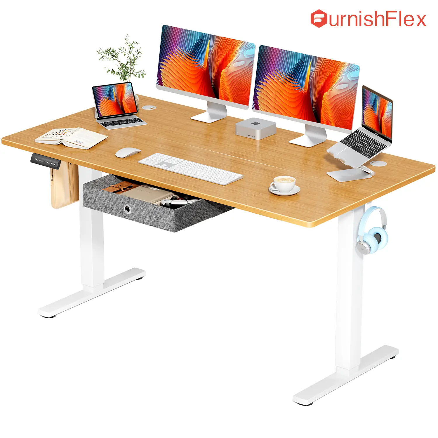 SweetFurniture Electric Standing Desk with Drawer Stand up Desk with Storage Height Adjustable Desk Sit Stand Desk Ergonomic Rising Desk Computer Work