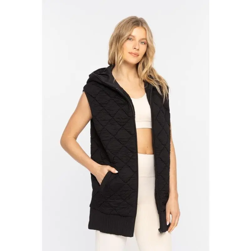 Oversized Quilted Fleece Vest w/ Hood