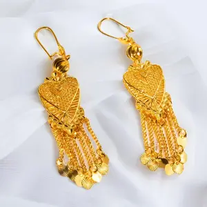 Golden Heart Earrings 24K Gold Plated Arabian Tassel Jewelry Gift for Women Casual Outfit Festive Celebration