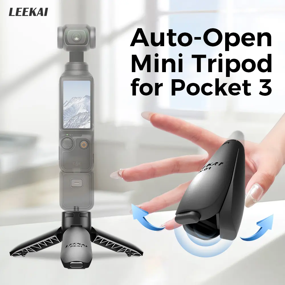 LEEKAI One Click Auto Open Mini Tripod for Pocket 4 & 3, One-Touch Vlog Stand PX01, Portable Selfie Stick & Desktop Tripod for Vlogging, Travel, Content Creators