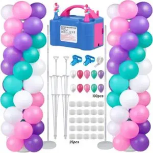 Balloon column stand and balloon pump electric balloon pump with 2 sets 7ft ajustable balloon column kits and 100 pcs balloons for graduation birthday party home decoration 100110v 600w