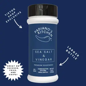Sea Salt and Vinegar Seasoning Powder Large Bottle - Premium Blend for Chips, Chicken, Nuts, Fries & More - Padiano's Kitchen Original Flavor Spice Natural Herbal Organic