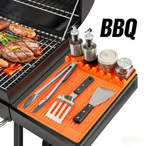 Silicone Cooking Mat – Heat Resistant Spatula & Tool Rest, Non-Slip Grease Catcher for Kitchen Counter & Stove Organizer