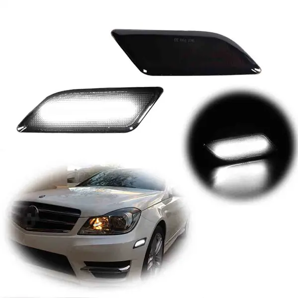 Smoke Lens White LED Front Side Marker Lights For Mercedes W204 C250 C300 C350 2012 2013 2014 Replace OEM A2049067401 2049067401
