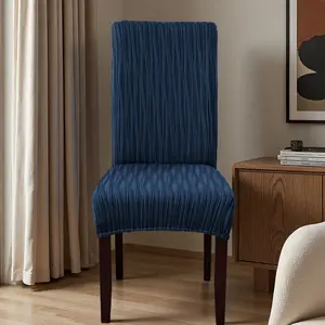 Stretch Jacquard Wave Dining Room Chair 4/6 Piece Slipcover, Form Fit Polyester & Spandex Machine Washable
