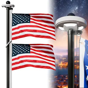 Exquimac Flag Pole with Solar Light 11 Gauge Aluminum Heavy Duty Flag Pole Kit 100MPH Wind Tested, Includes 2PCS 3x5 Embroidered Stars US Flag for Outdoor Use16FT/20FT/25FT tiktokshopspringglowup