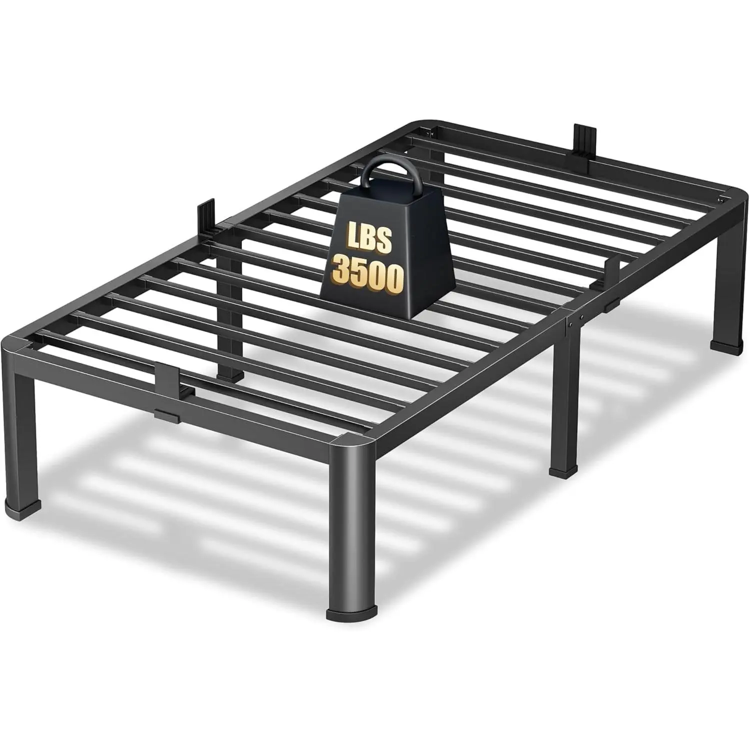 12 Inch  Heavy Duty 3500 lbs Bed Frame with Round-Corner  & Anti-Squeak Design  Quick Assembly Metal Platform, No Box Spring Needed