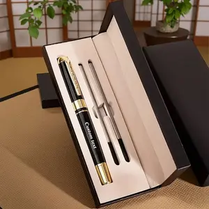 Luxury All‑Metal Click Gel Pen Set — 1 Pen + 2 Refills & Gift Box — Custom Engraving (Logo/Text), 0.5mm Smooth Black Refill — Executive Business & Holiday Gift
