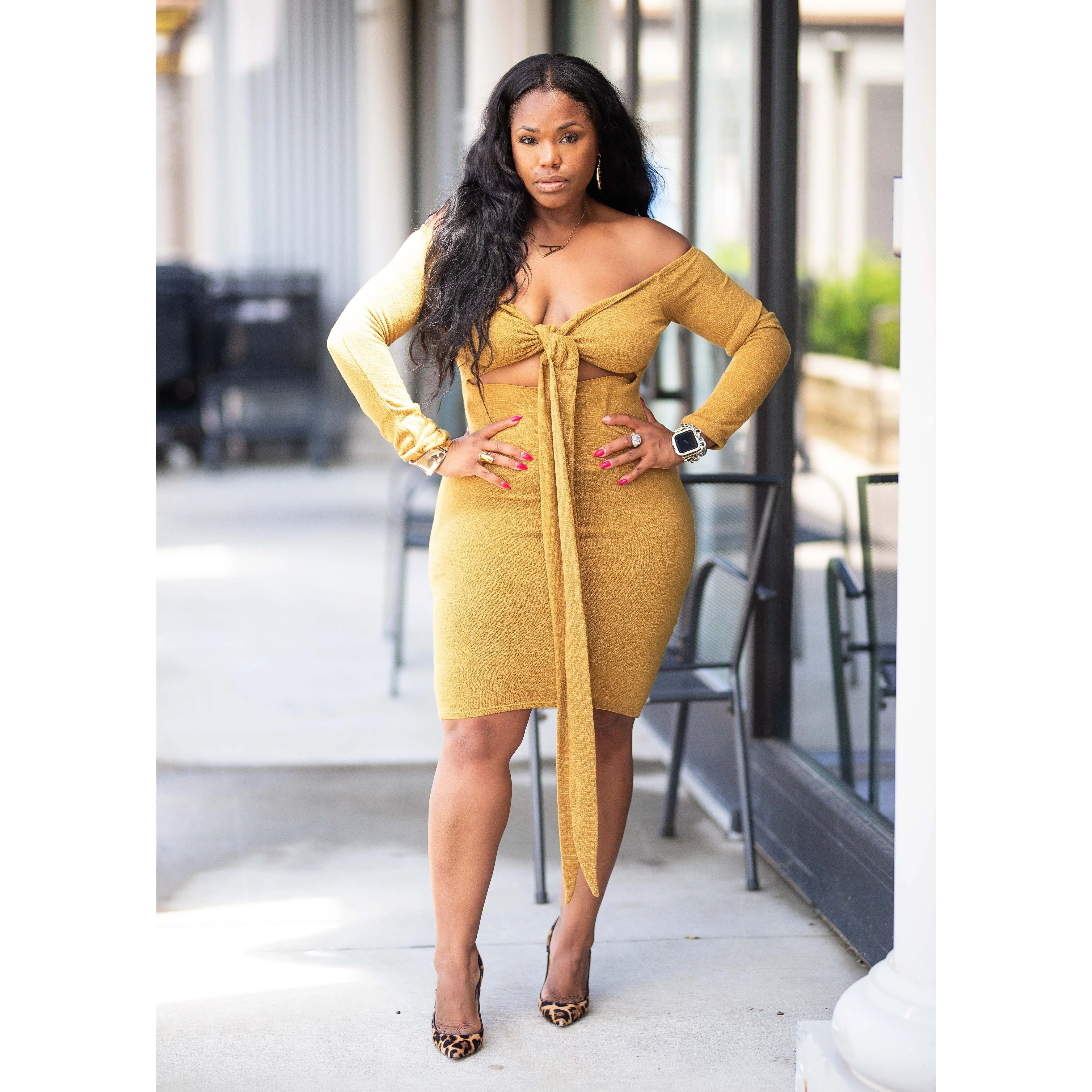 Eve | Metallic Off Shoulder Dress {Mustard} PLEASE READ DESCRIPTION