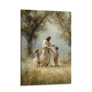Jesus with Little Children Canvas Art - "Let the Children Come to Me" Impressionist Painting - Christian Nursery & Playroom Decor - Religious Family Gift