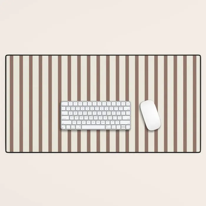 Brown Stripe Desk Mat, Large Extended Mouse Pad, Neutral Aesthetic Desk Pad, Non Slip Keyboard Mat, Modern Office Desk Protector for Work Gaming