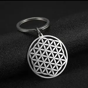 stainless steel flower of life keychain