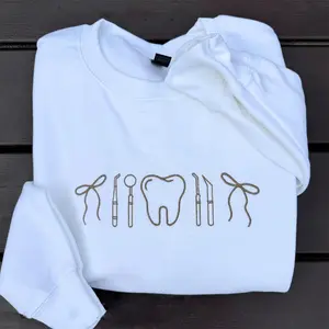 Dental Hygienist Icon Embroidered Sweatshirt | Cute Dental Assistant Crewneck Pullover | Dentistry Student & Graduation Gift