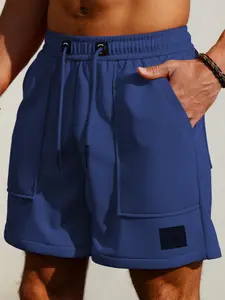 Men’s Versatile Black Shorts with Drawstring Waist and Minimalist Branding for All-Day Comfort