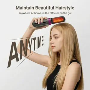 Flat Iron Cordless Hot Brush 2-in-1 Straightening & Curling 200Million Negative Ions 360° Heating Safe Mode Ceramic Coating Portable Travel-Friendly  Plancha de Cabello