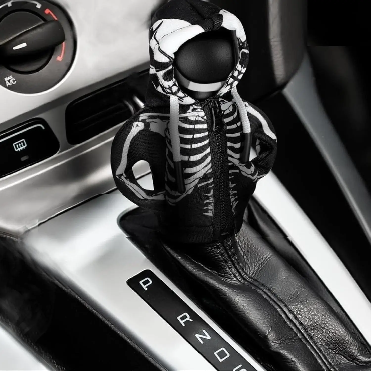Skeleton Design Car Gear Shift Hoodie Decoration, Funny Skull Gear Shift Cover, Mini Zip Up Universal Shift Knob Hoodie Cover for Automotive Car Inter