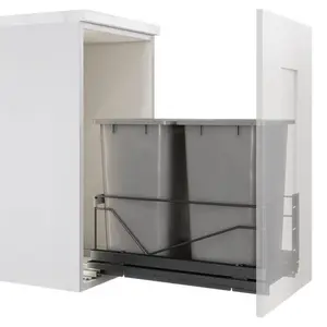 Hafele Pull-Out Double Waste Bin - Soft-Close, Bottom-Mount System (2 x 28 Qt) for 15" Cabinets