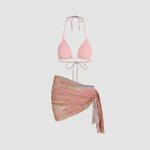 Cider [4 colors, size 2-10] Floral Diary Bikini Set & Sarong