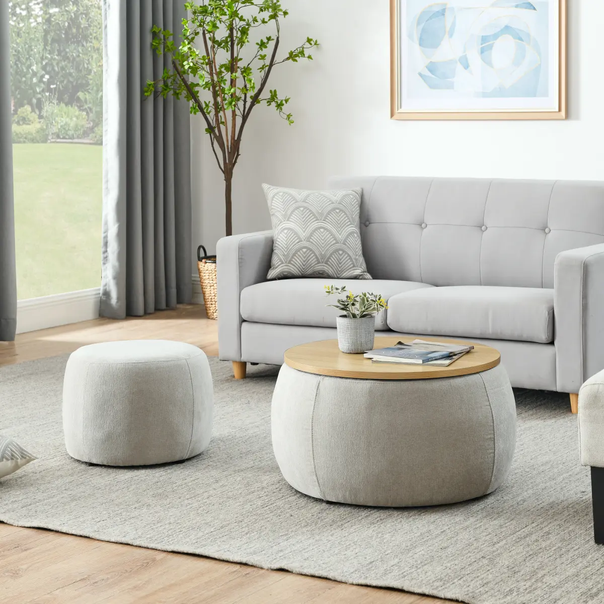 [Fahuac] Cube Fabric Storage Ottoman Footstool - 3-in-1 Footstool/Storage Stool/Seat with Built-in Cubbies, Deep Foam-Fill Cushion, 25x25x14.7 inches, Exquisite Craftsmanship, 250 lbs Capacity, 32.84 lbs, Pre-Assembled Modern Living Room Furniture