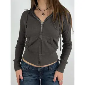 Women's Plain Pocket Drawstring Zip Up Hoodie, Casual Long Sleeve Hooded Sweatshirt for Summer, Women's Clothing for Daily Wear, Tops（gift）