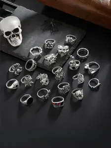 Men's Punk Rock Skull Ring Set, Gothic Style Fashion Jewelry, Unique Poker Finger Rings for Men, Statement Rings, Trendy Hand Accessories