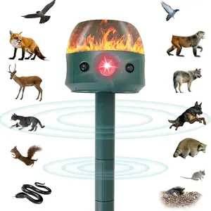 Solar Animal Repeller, Ultrasonic Cat Repellent Outdoor with Motion Sensor & Flame Flashing Light, Deterrents Device for Raccoon Squirrel Skunk Deer Rabbit Rodent Dog Repellent for Yard,Farm,Garden
