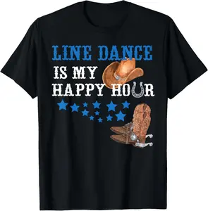 100% cotton Unisex Gift for Line Dancers Line Dance Is My Happy Hour T-Shirt
