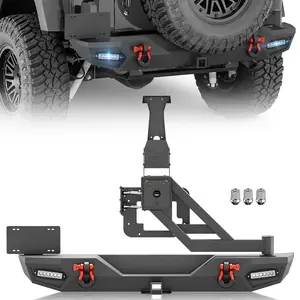 for Aftermarket Rear Wrangler Jeep Bumpers Compatible with 2007-2018 Jeep Wrangler JK JKU Unlimited 2/4 Doors with 2 x 18W LED Lights | Yzona