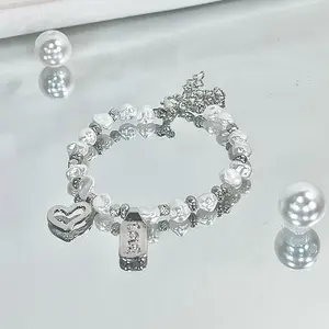 Heartfelt Diary Irregular Heart-Shaped Faux Pearl Bracelet with Lock Clasp Essential Accessory for Styling Handmade Friendship and Birthday Gift Cute Teen women