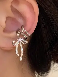 Silver Bowknot Clip-On Earrings Ear Cuff Cute Cubic Zirconia Stainless Steel Non Piercing Clip on Cartilage Earrings Fake Earring Jewelry For Valentine's Day Gift New Year Gift
