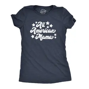 Womens All American Mama T Shirt Cute Patriotic Tee Funny Womens T Shirts Cute Vintage Fashion Casual Ladies T-Shirt Gift Patriotic Tops for Women Funny Political Top Women's Novelty Tees Navy