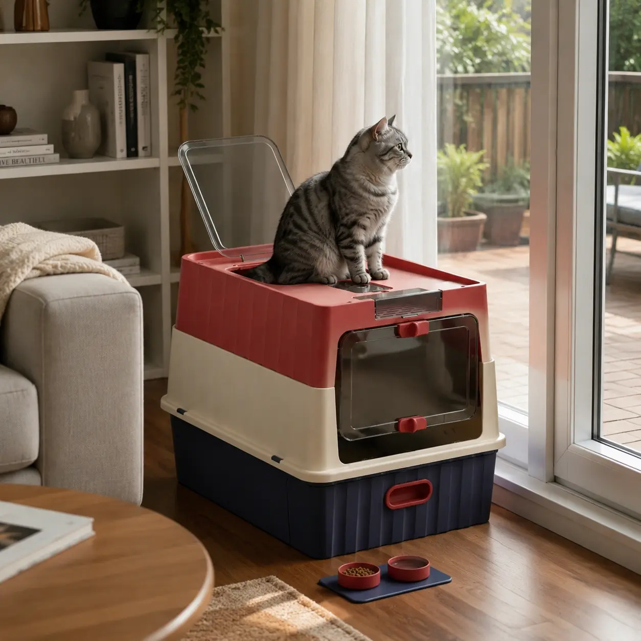 Extra-Large Fully Enclosed Square Cat Litter Box - Odor-Proof, Antibacterial, Splash-Proof, Thickened Design, 2 Entry-Exit Modes (Top/Bottom Entry) odor-lock toilet dual pull-out