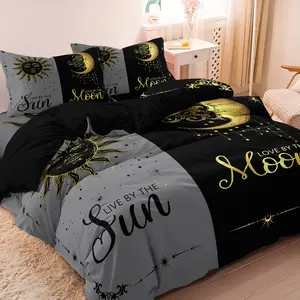 3pcs Set Sun And Moon Couples Print Duvet Cover Set Suitable For Bedroom Hotel Inn School Dormitory Can Be Used As Holiday Gifts (1*Duvet Cover + 2 Pillowcases, No Comforter, No Pillow)