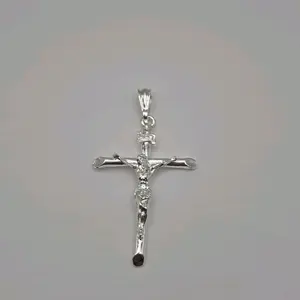 CHRIST ON THE CROSS silver-color metal coating NO CHAIN  silver over stainless steel