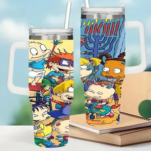 Nickelodeon Rugrats 40oz Stainless Steel Tumbler Double-Wall Insulated Leak-Proof BPA-Free Lid & Straw Nostalgic Collectible Travel Mug for Outdoor Use - Beverage