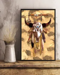 Buffalo Head Skull Feather Mark Poster/Canvas Wall Art - Waterproof, UV-Resistant, Lightweight & Durable for Home & Office Decor poster Artistic Room