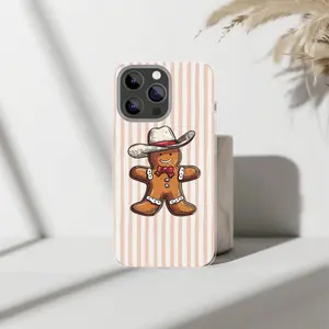 🤠🍪✨ Gingerbread Cowboy Glow Glossy Tough Case — Western Christmas Phone Case for IP Phone 17 16 15 14 13 12 11 X Series