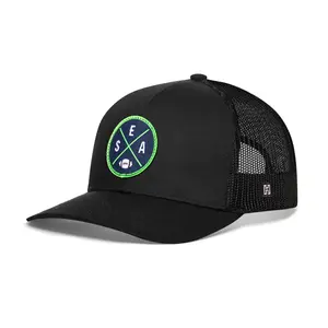 Seattle Trucker Hat  |  Black SEA X Football Snapback