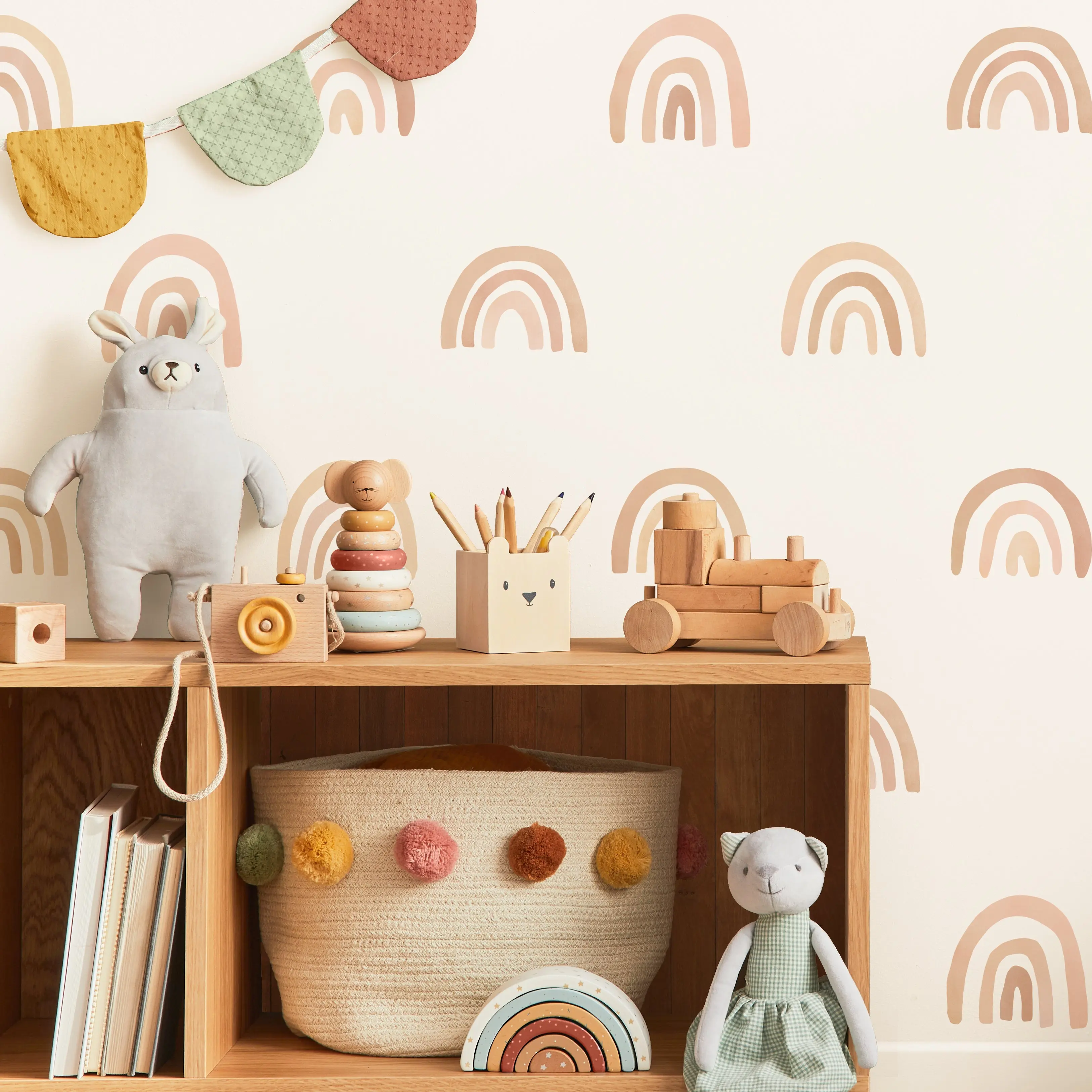 Beige Rainbow Wall Decals - Removable & Reusable Fabric Wall Stickers