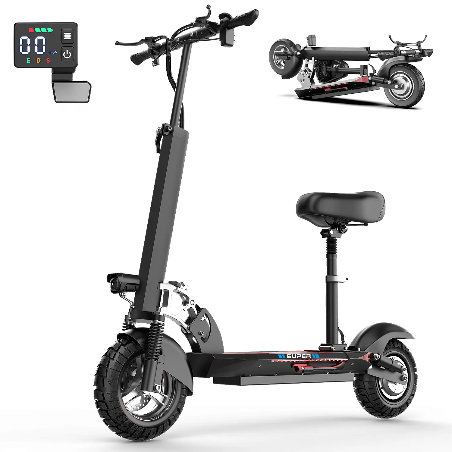 Pikabike Q2 Electric Scooter Adults, 1200W Peak Motor, 35 Miles Range Electric Scooter with Seat, 25MPH Top Speed, 10" Off Road Tires Scooter, Dual Suspesnsion, Folding Commuting E Scooter for Adults