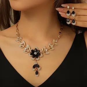 Vintage Alloy Diamond Multi-color Flower Resin Necklace Earrings surprise gift