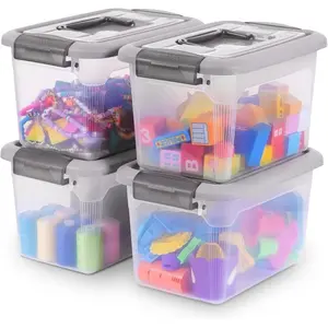 Citylife 4 Packs 6 QT Plastic Storage Bins with Latching Lids Stackable Storage Containers for Organizing Clear Storage Box for Garage Closet Kitchen