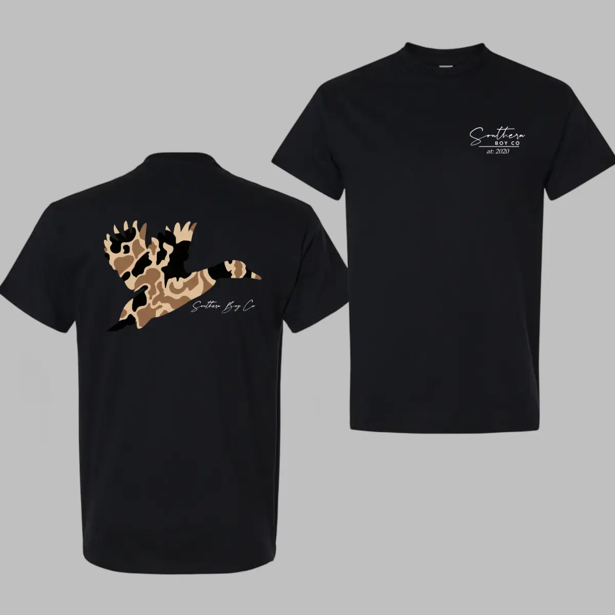 Southern Boy Vintage Camo Duck 2 Sided T-Shirt Country Boy Clothing Local Clothes Gift for Woman and Man Soft Cotton Tee Y2K Vibe Comfortable Unisex Graphic Shirts - Casual