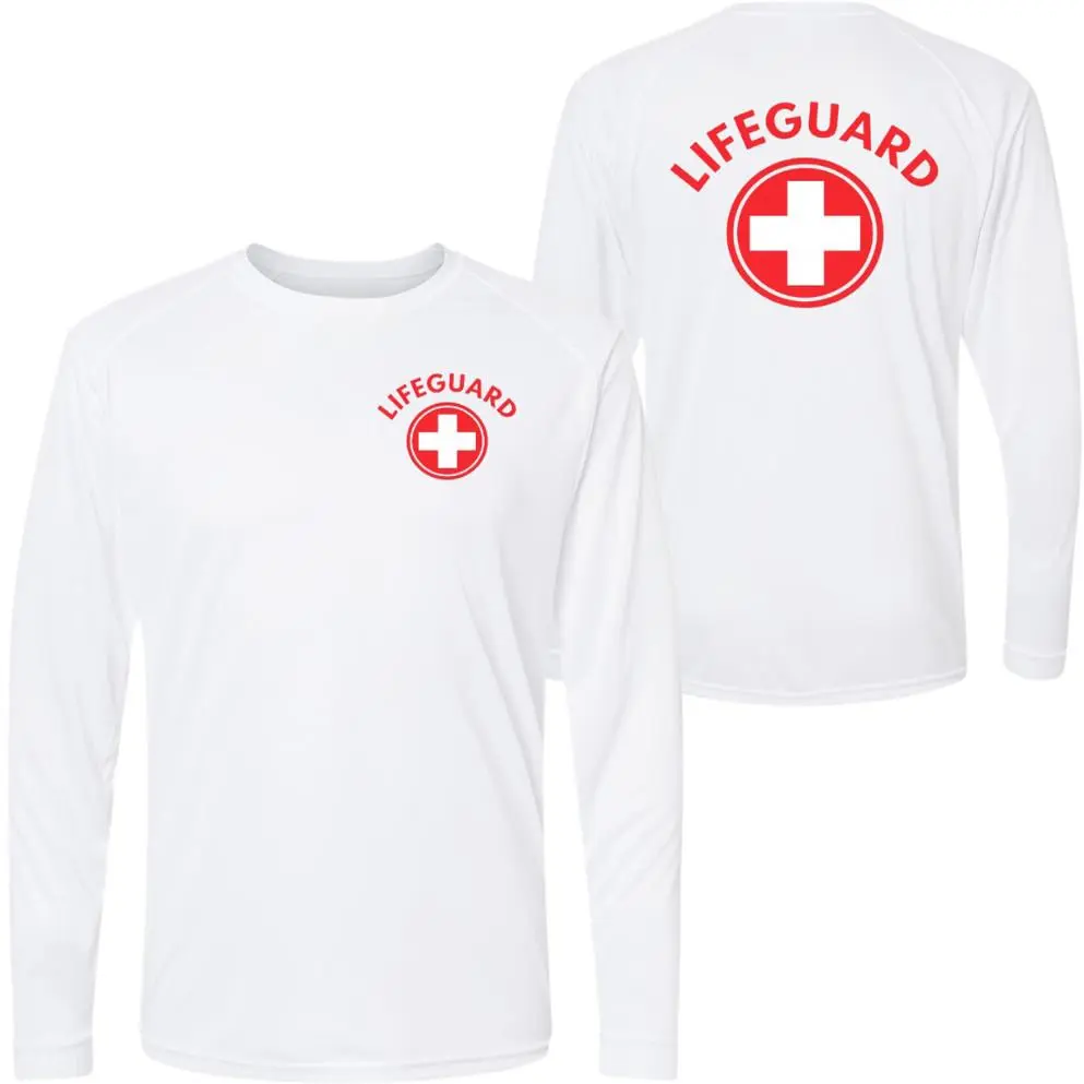 Men's Lifeguard T-Shirt, Long Sleeve UPF 50+ Performance Rash Guard in Moisture Wicking Polyester with Raglan Sleeves, Bold Men's Long Sleeve T-Shirts