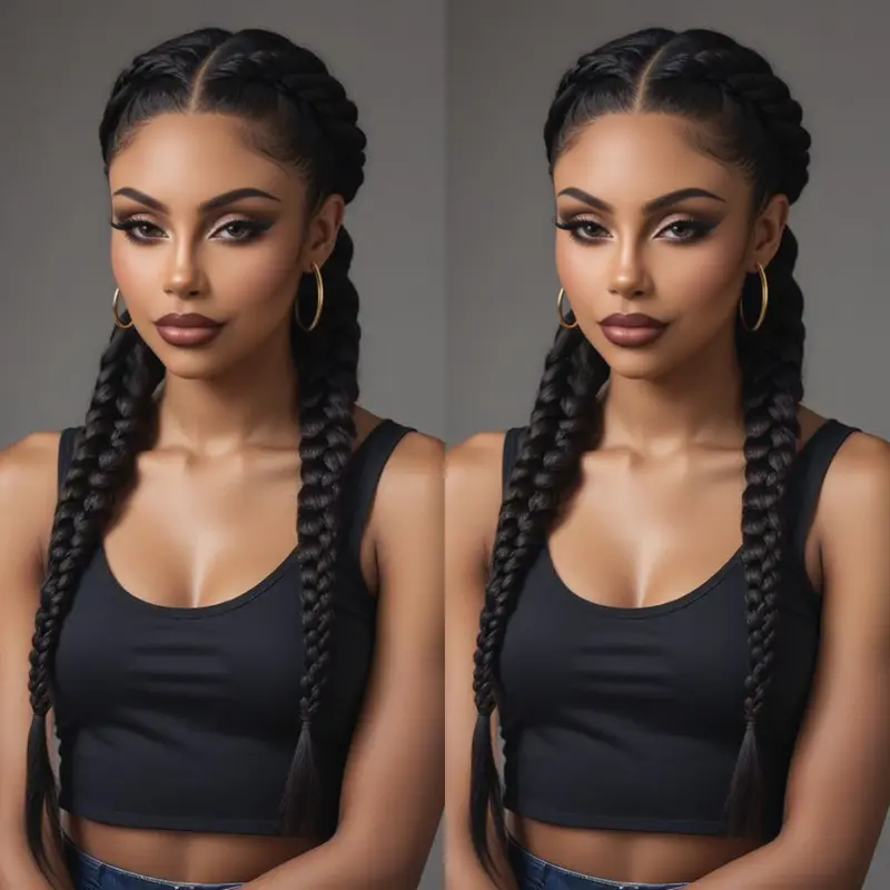 26 Inch Double Braids Natural Color Wigs High Temperature Fiber 13x4 HD Lace Front Wigs for Women with Baby Hair Black Braided Syntheitc Lace Front Wig Comfortable and Natural Fit for all People Easy to Style Daily Party Use 150% Density