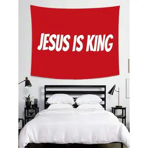 1 piece Jesus Is King Tapestry Red Polyester 90g Wall Hanging Home Aesthetic Decoration Tapestry Suitable For Bedroom Dormitory Background Decoration Theme Party Bar Decoration Tapestry Ideal Holiday Gift 40in*60in