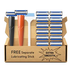Men's Razor Blade Replacement, 1 Seperate Lubricating Stick & 2 Count Handle, Handheld Razor Blade, Men's Care Product for Daily Use, Head Shaver, Manuel Razors for Men, Swedish Stainless Blades, Shaving Razors, Razors Set, Sensitive Skin Friendly