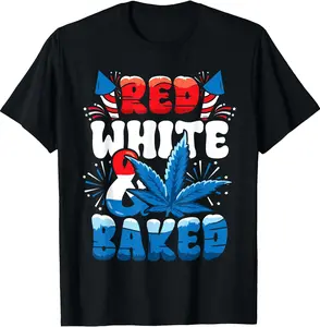 [100% Cotton]4th Of July Red White & Baked Men'S Spring & Summer Short Sleeve Shirt, Soft Crew Neck, All Season Comfort, Holiday Gift Idea Graphic Tees